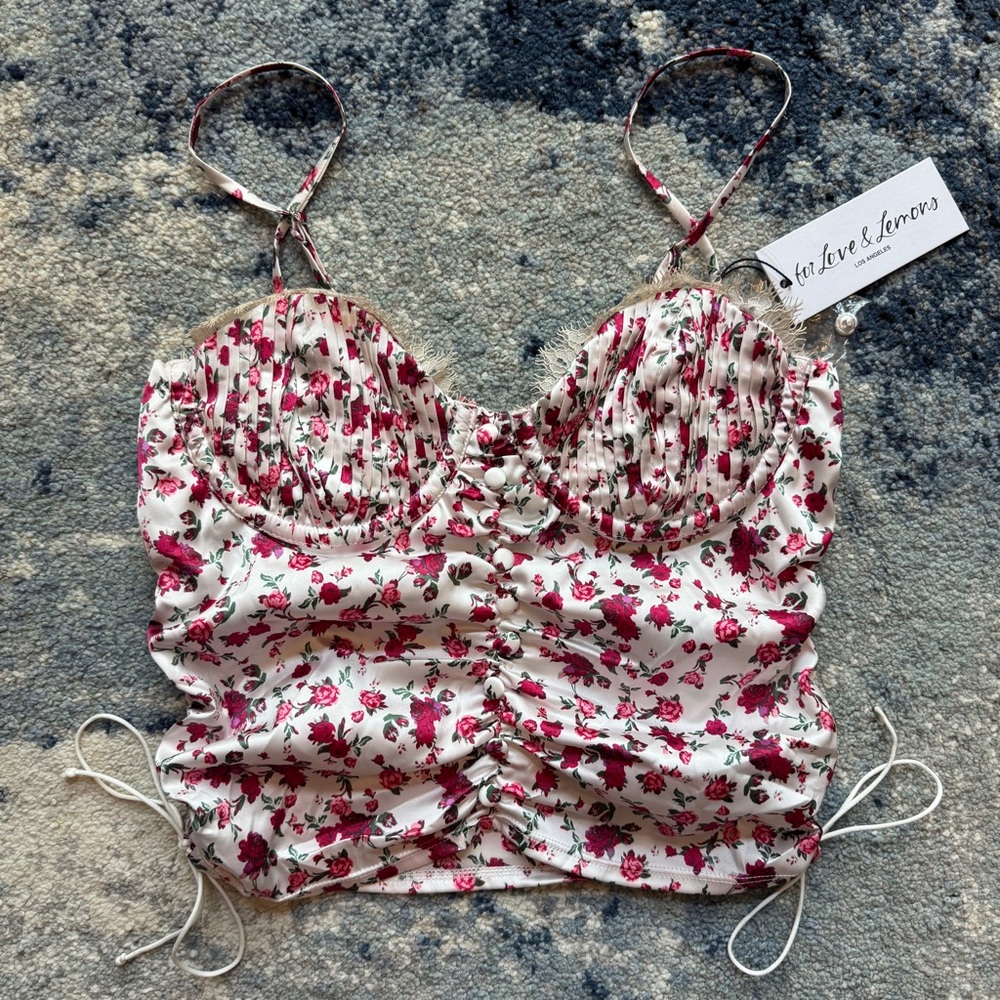For Love and Lemons x Victoria’s Secret Floral Bustier pink/white - size small